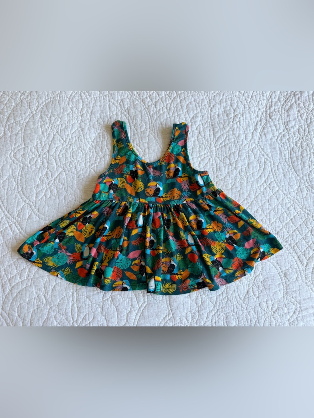 POSH PEANUT RACERBACK TWIRL BODYSUIT DRESS Rio 18-24m Bamboo Tropical Toucan EUC